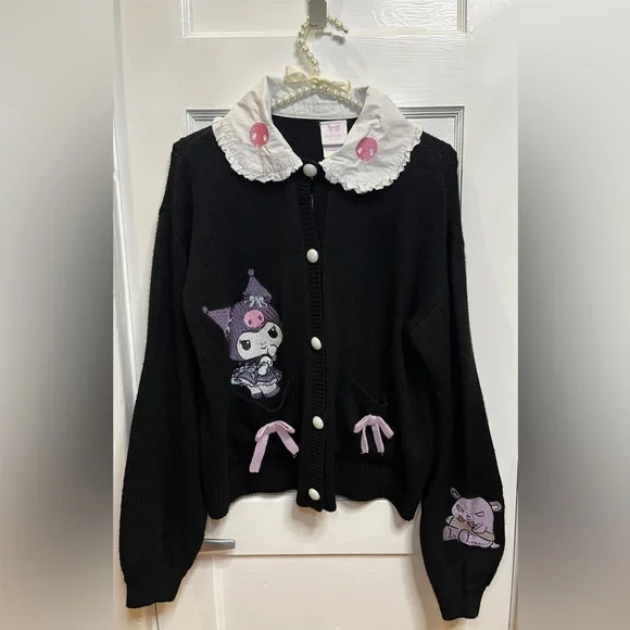 Hot Topic Kuromi Dress-Up Collar Cardigan Size M Black Deadstock - Picture 2 of 10